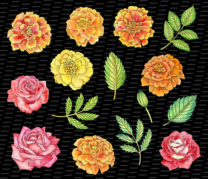 Watercolor mexican flowers clipart. El Da de Muertos floral clipart By Svetlana Sintcova, Mexican Flower Pattern HD wallpaper