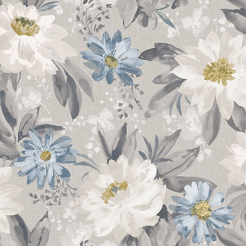 Arthouse Painted Dahlia Grey Blue Floral Flowers Country Garden. eBay HD phone wallpaper