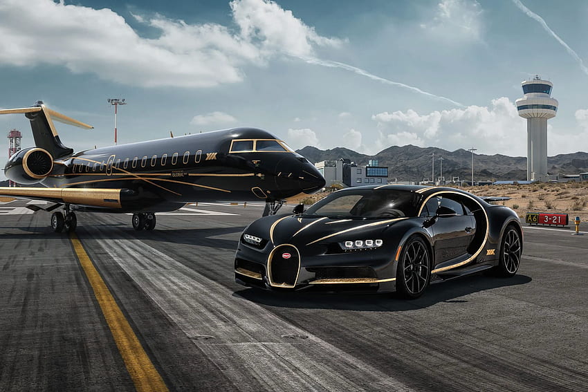 Bugatti Chiron e jet privato, automobili, e Sfondo HD