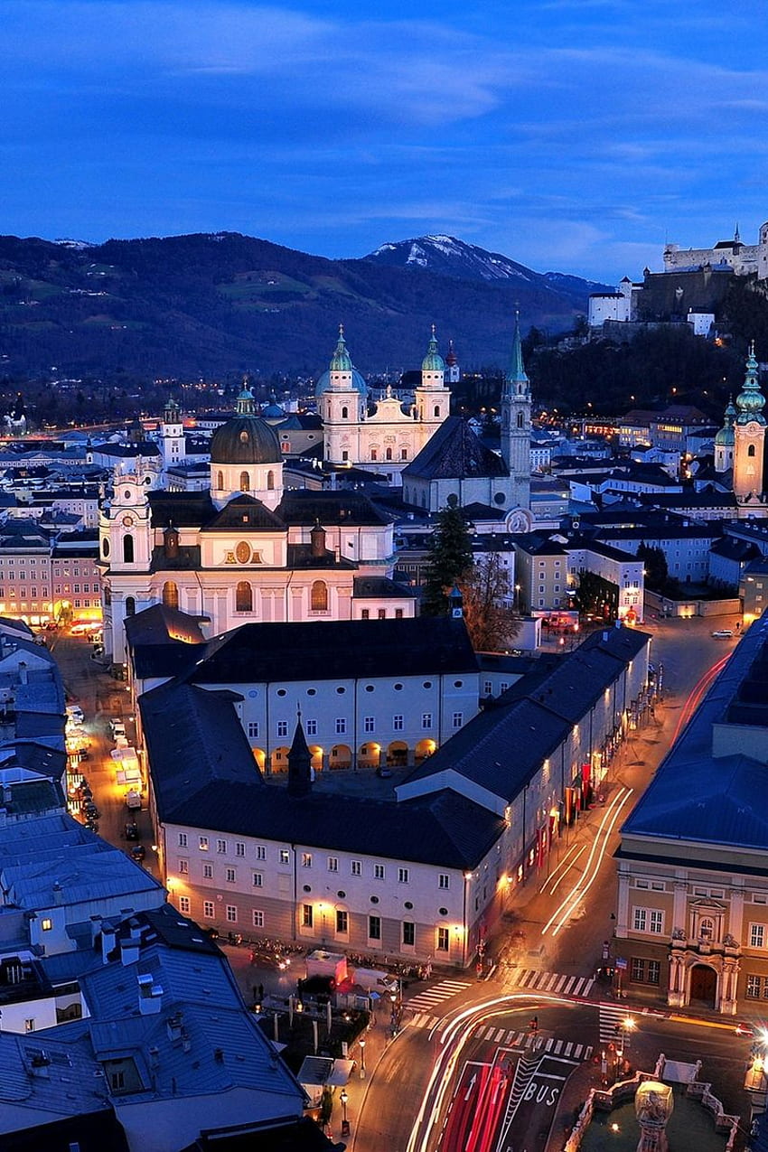 salzburg, austria, night, top view HD phone wallpaper
