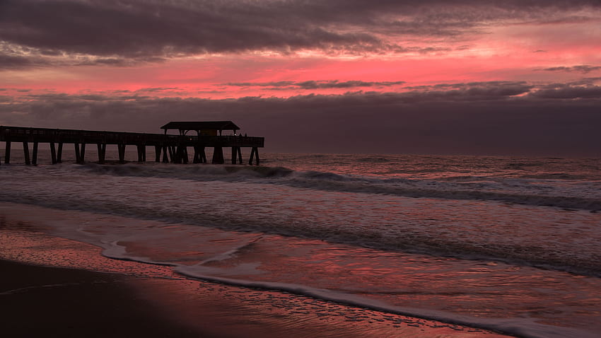 Ocean Waves Pier Bridge Sea Coast During Sunset Nature HD wallpaper