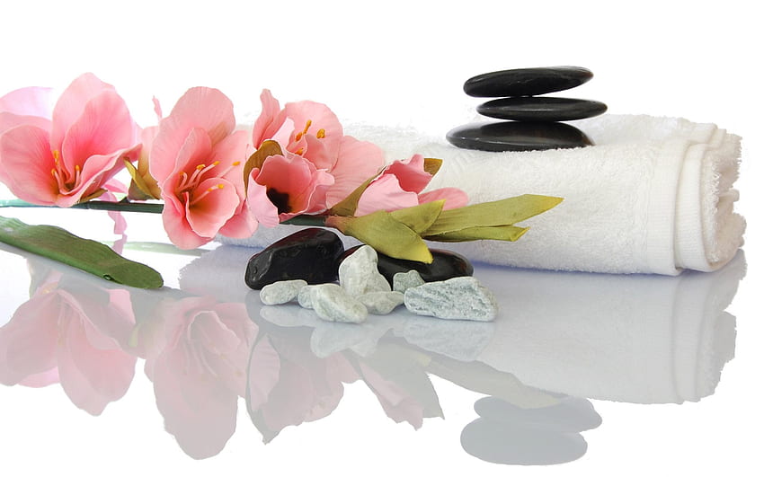 : Beauty Spa Treatment, relaksujący, ręcznik, kwiat, masaż kwiatowy Tapeta HD
