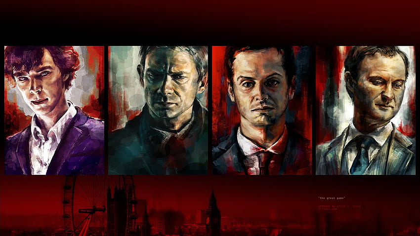 Pinturas de retratos de cuatro hombres, Sherlock, John Watson, James Moriarty fondo de pantalla