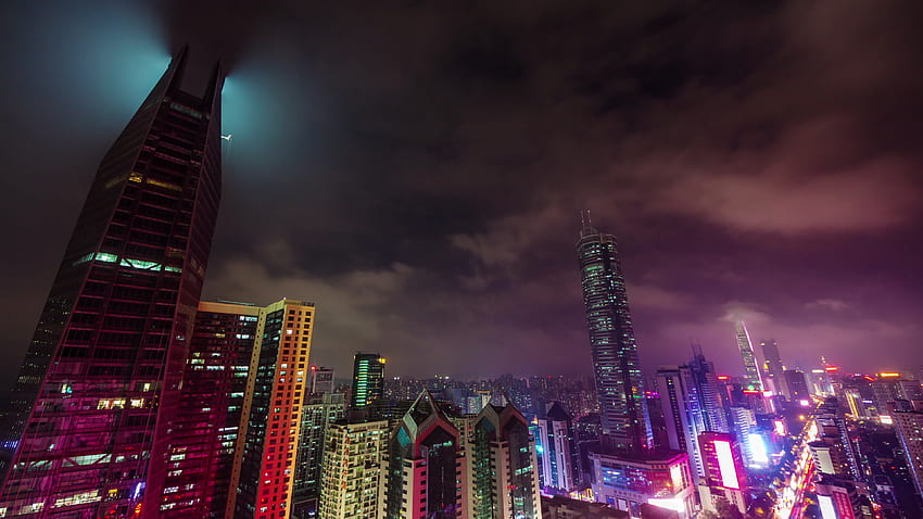 china night light shenzhen city cloudy sky panorama time lapse 1297774 Vidéos de stock sur Vecteezy Fond d'écran HD