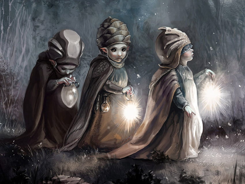 Fantasy, Night, Lights, Lanterns, Path, Way, Gnomes, Dwarves HD wallpaper