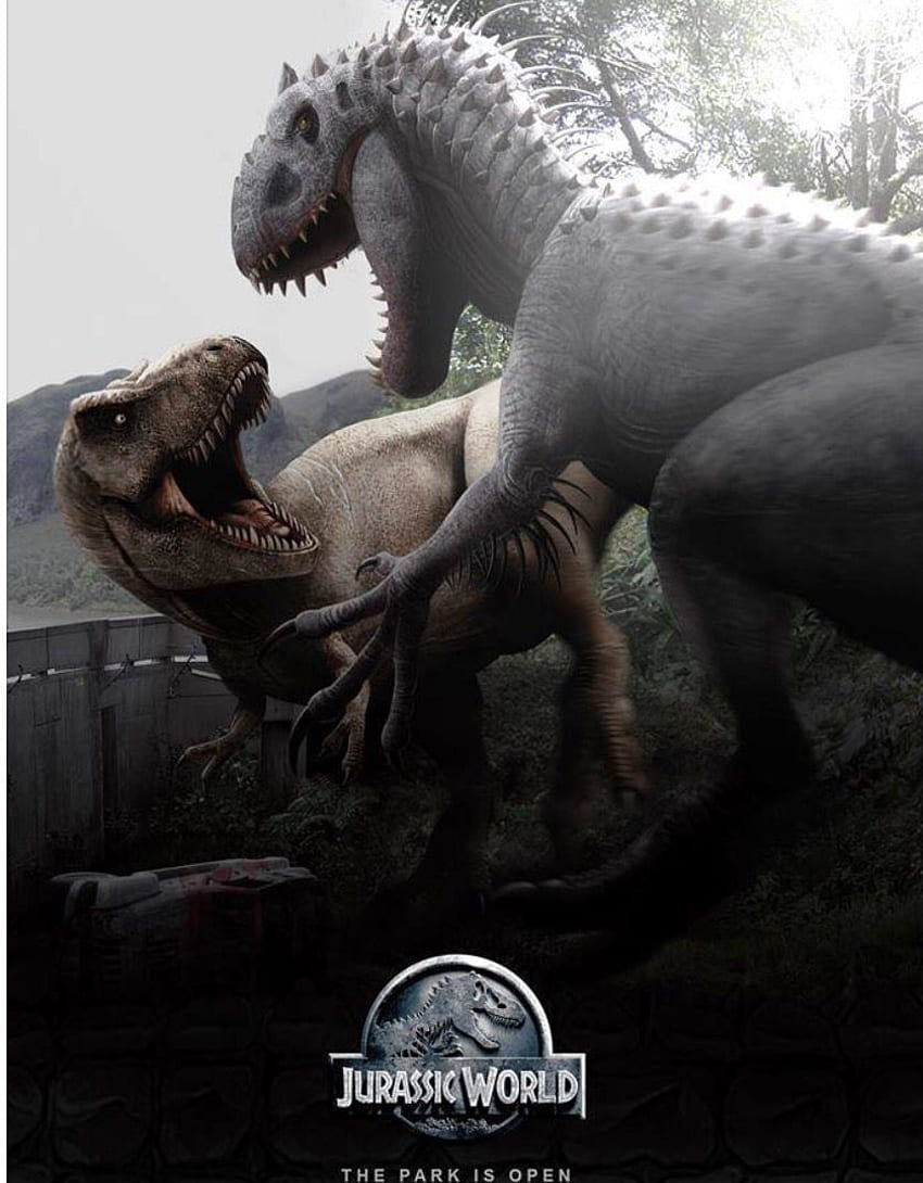 D Rex Vs Tiranosaurio Rex. Cartel del mundo jurásico, dinosaurios del mundo jurásico, Indominus Rex fondo de pantalla del teléfono