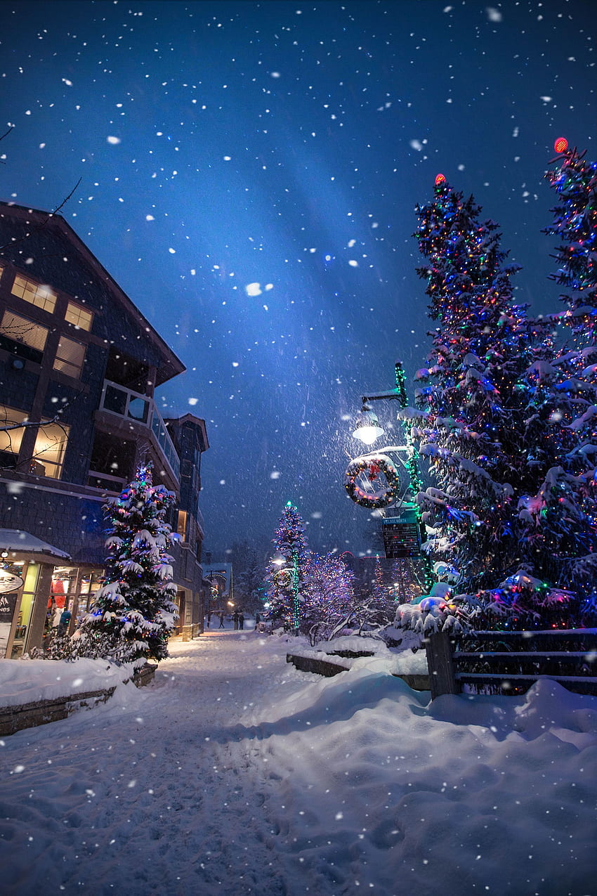 วันหยุด ฤดูหนาว ปีใหม่ คริสต์มาส ถนน อารมณ์ หิมะตก วอลล์เปเปอร์โทรศัพท์ HD