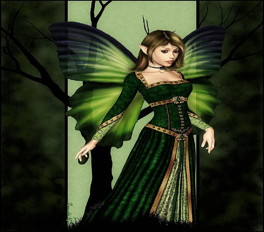 Irish Fairy, fairy, Emerald, fantasy, green, female HD wallpaper