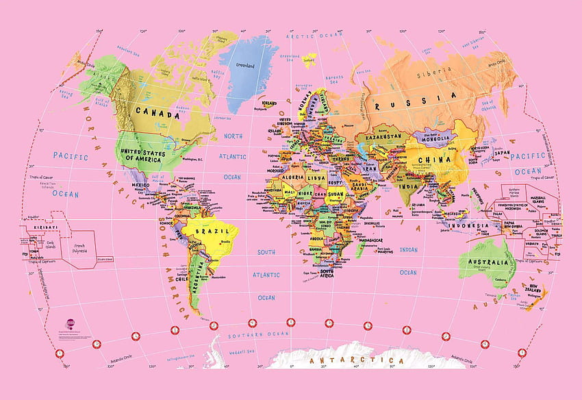 Children's map, (Amelia Hendricks ), KJ:32, Pink World Map HD wallpaper