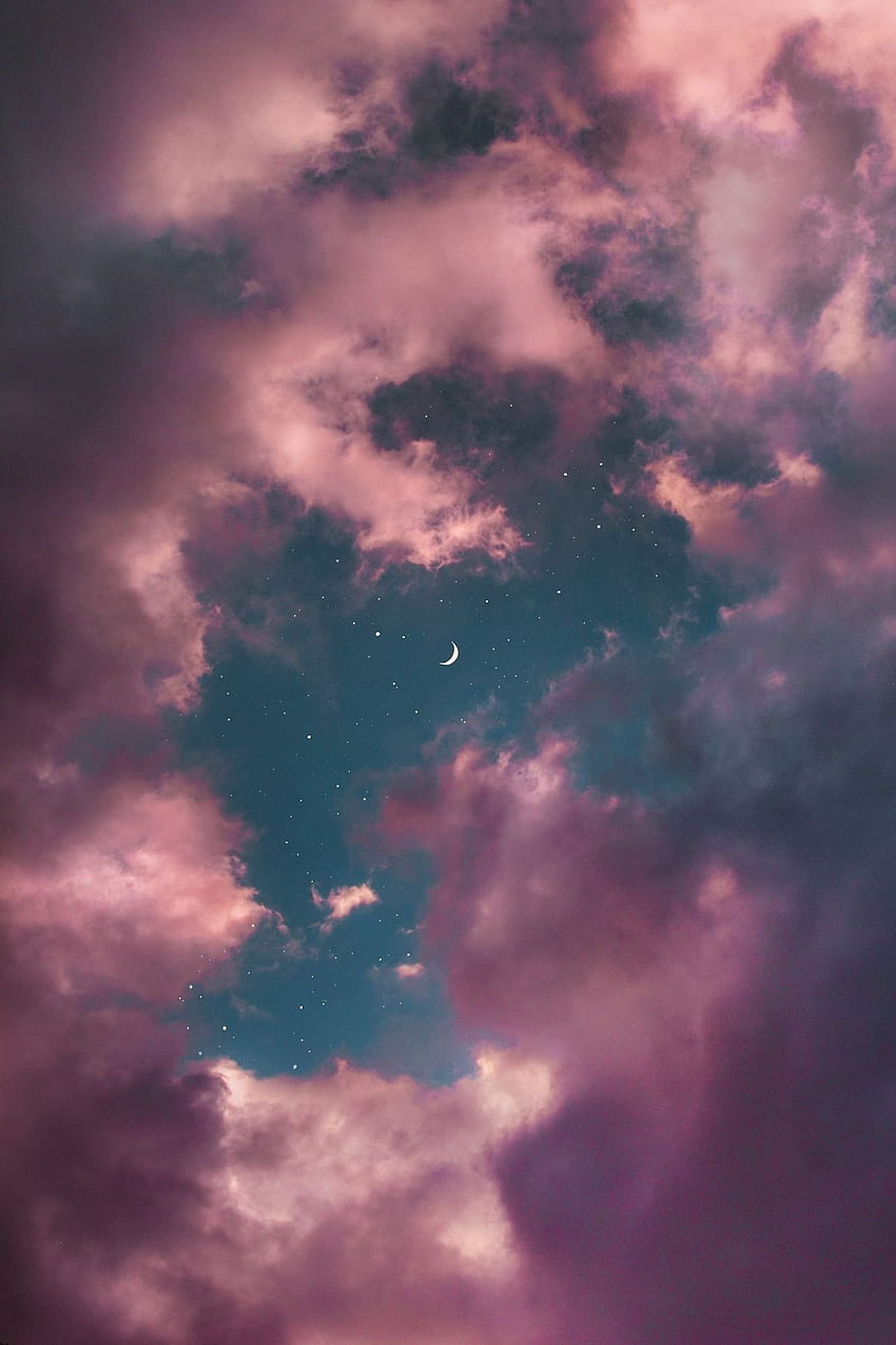 미적 달, 미적 핑크 구름 HD 전화 배경 화면