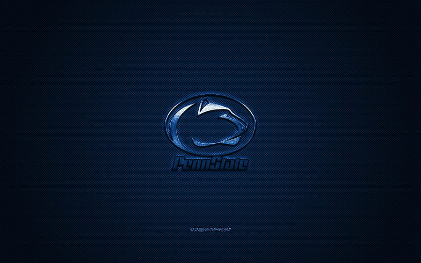 Лого на Penn State Nittany Lions, американски футболен клуб, NCAA, синьо лого, син фон от въглеродни влакна, американски футбол, University Park, Пенсилвания, САЩ, Penn State Nittany Lions, Pennsylvania State University за, Dark Lubuntu HD тапет