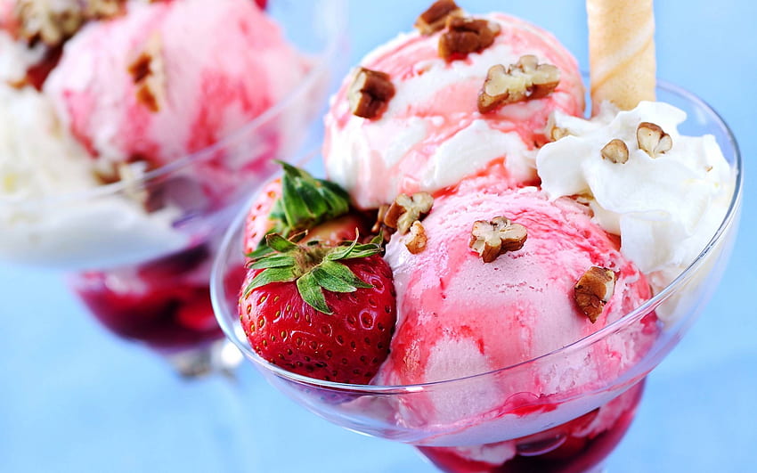 Strawberry Ice cream sundae Full HD wallpaper