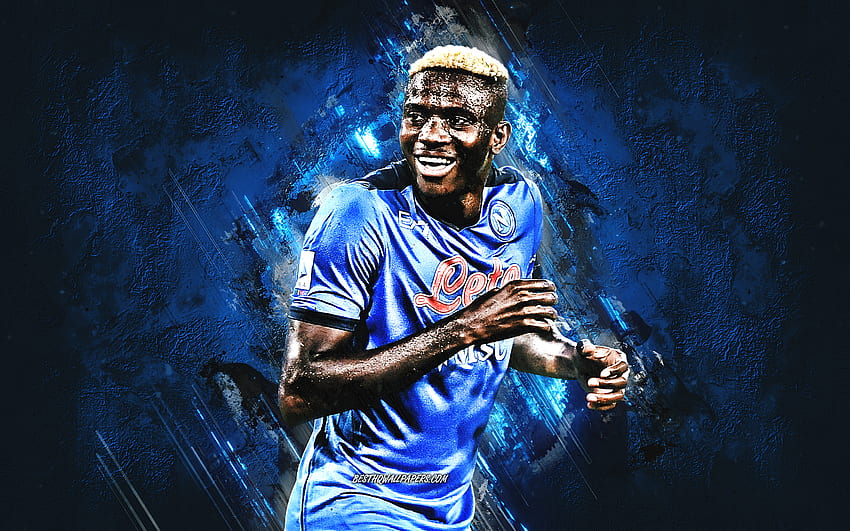 Victor Osimhen, Napoli, footballeur nigérian, portrait, fond de pierre bleue, Serie A, football Fond d'écran HD