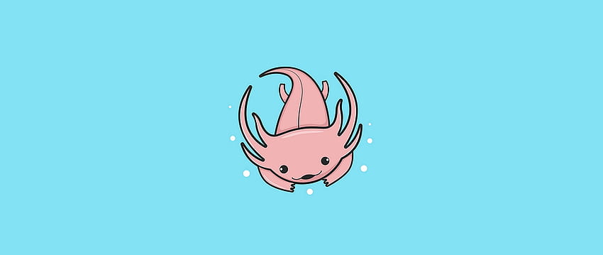 monster, cute, art, water, bubbles dual wide background, Kawaii Axolotl HD wallpaper