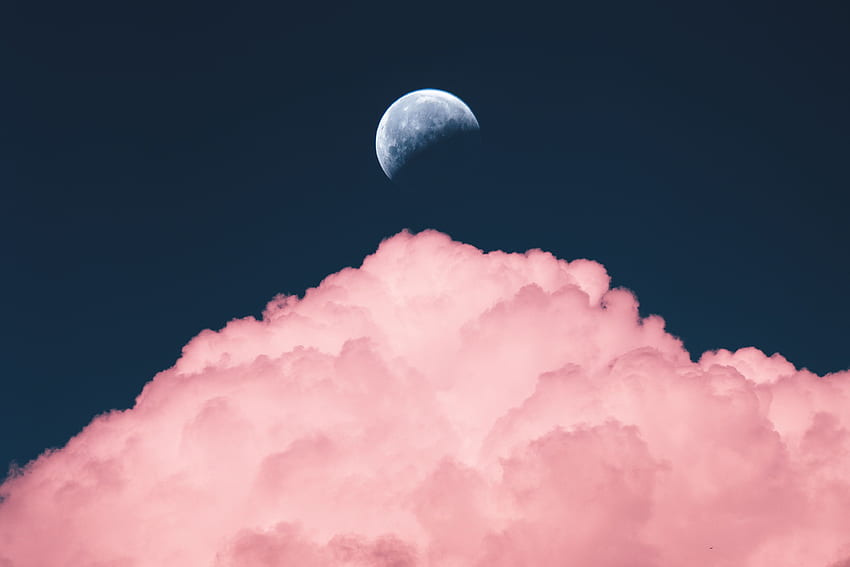 Природа, Небе, Розово, Луна, Облак HD тапет