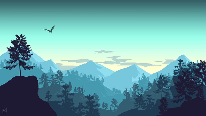 Minimalistyczny kraj, góry, las, ptak, niebo - minimalistyczne tło kraju - -, minimalistyczna sceneria Tapeta HD