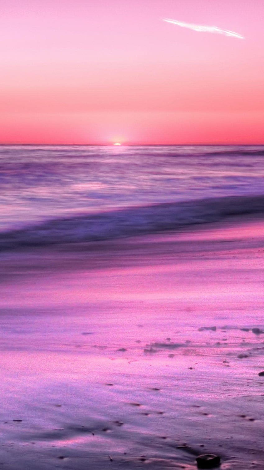 선라이즈 호라이즌 잔잔한 바다 해변 안드로이드, 핑크 비치 HD 전화 배경 화면