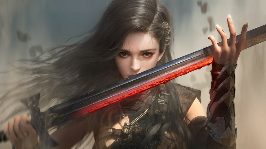 剣を持つ美しい女戦士、ファンタジー 高画質の壁紙