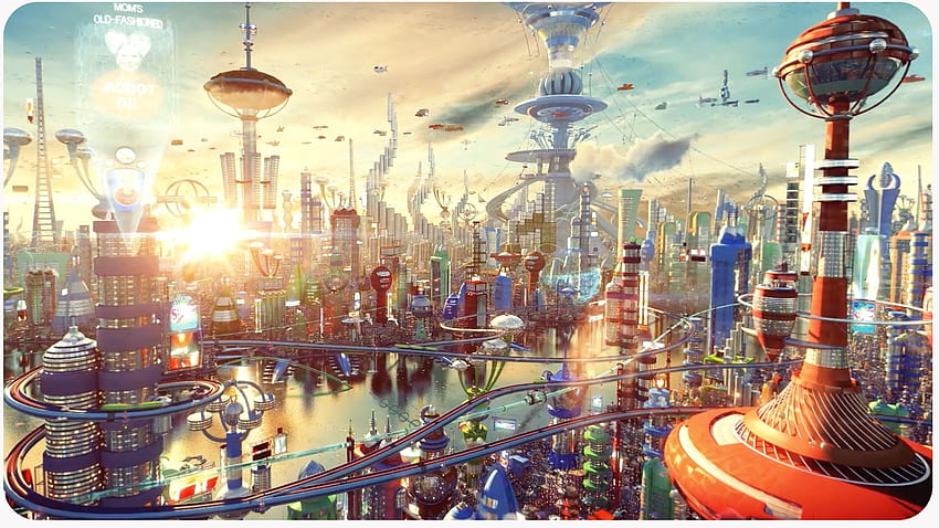 Arte conceptual 3D de Futurama. El futuro de los dibujos animados, Future City 3D Art fondo de pantalla