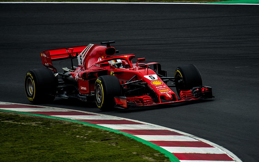 Sebastian Vettel, tor wyścigowy, Ferrari SF71H, samochody 2018, Formuła 1, nowe ferrari f1, F1, Scuderia Ferrari Formula 1, nowa ochrona kokpitu, HALO, SF71H, Ferrari, Scuderia Ferrari, Formuła 1, Ferrari 2018 Tapeta HD