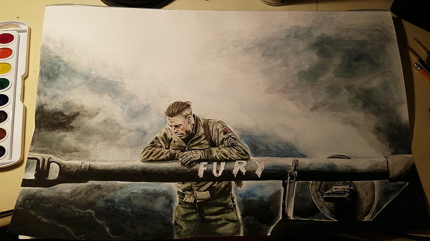 Wip Of Brad Pitt In Fury (2014) Watercolor : R Watercolor, Fury 2014 HD wallpaper