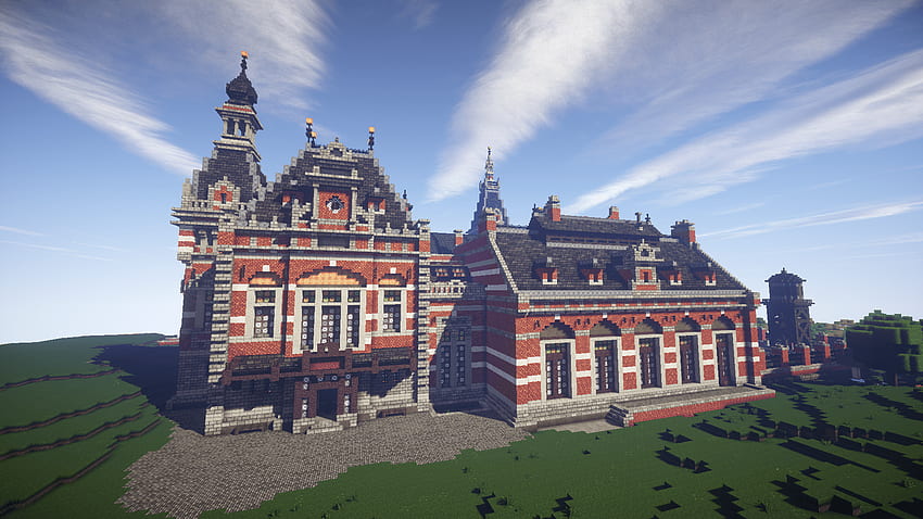 Pemandangan Stasiun Kereta Grand Palace oleh seniman tak dikenal, Minecraft City Wallpaper HD