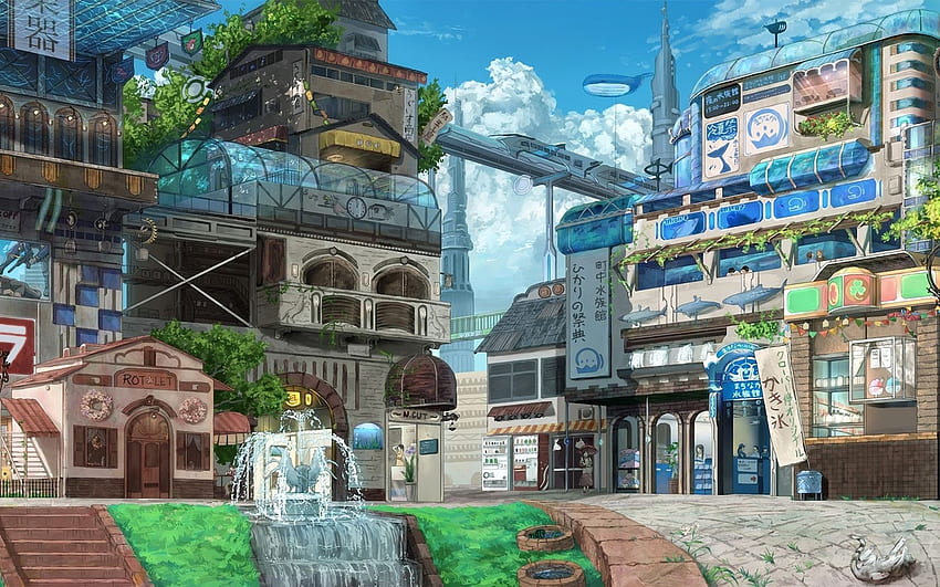 anime background scenery city