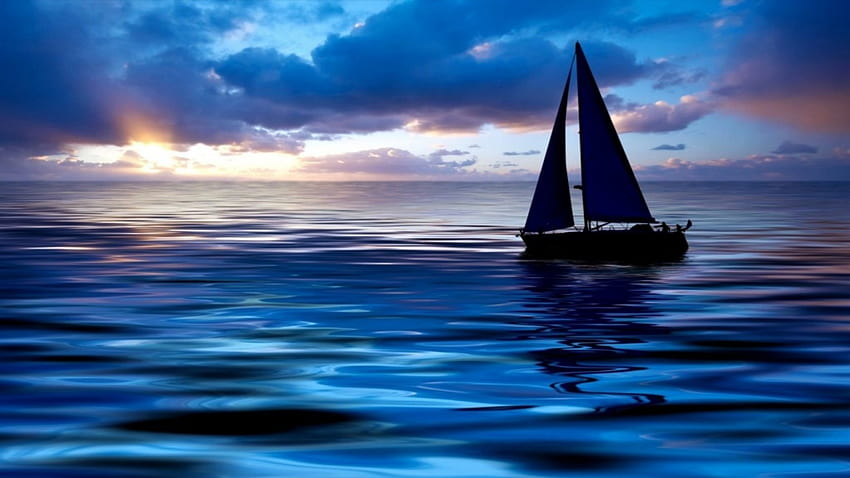 Twilight Sailing, sea, boat, clouds, sky, water HD wallpaper