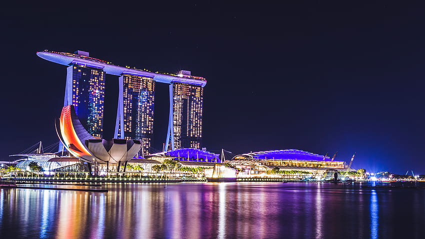 Marina Bay Sands de noche, Singapur []: fondo de pantalla