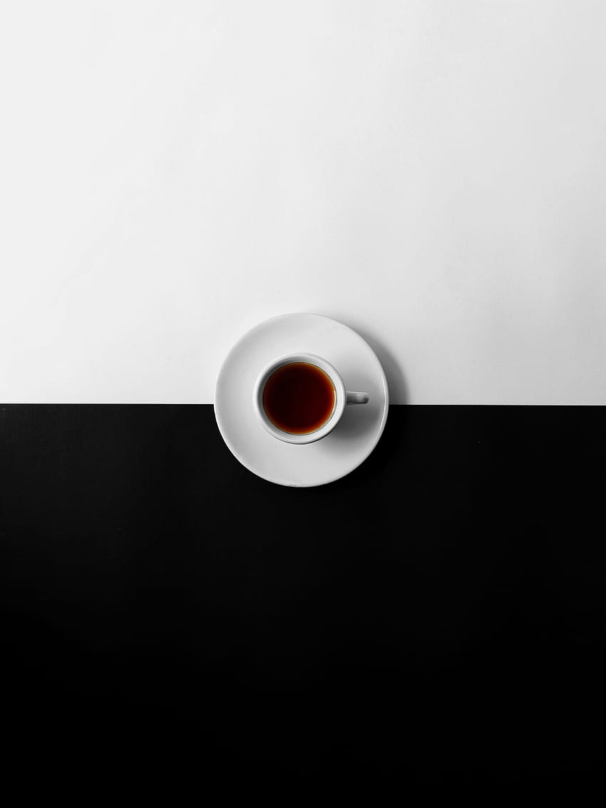 Cangkir, teh, hitam-putih, minimal wallpaper ponsel HD