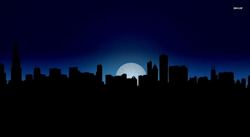 밤 벡터의 시카고 스카이라인 - 어두운 만화 도시 배경 HD 월페이퍼