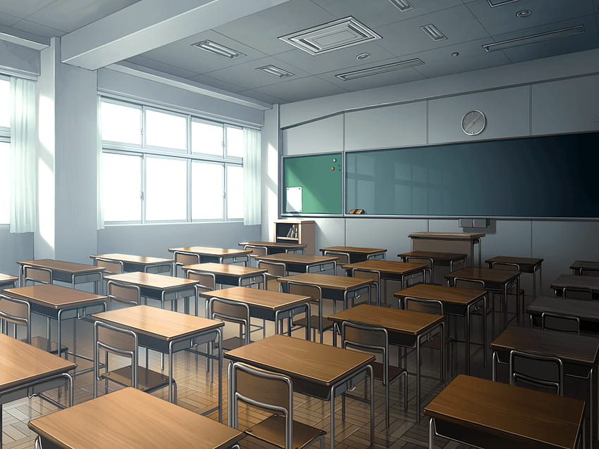 Anime classroom, empty, digital art, background, soft