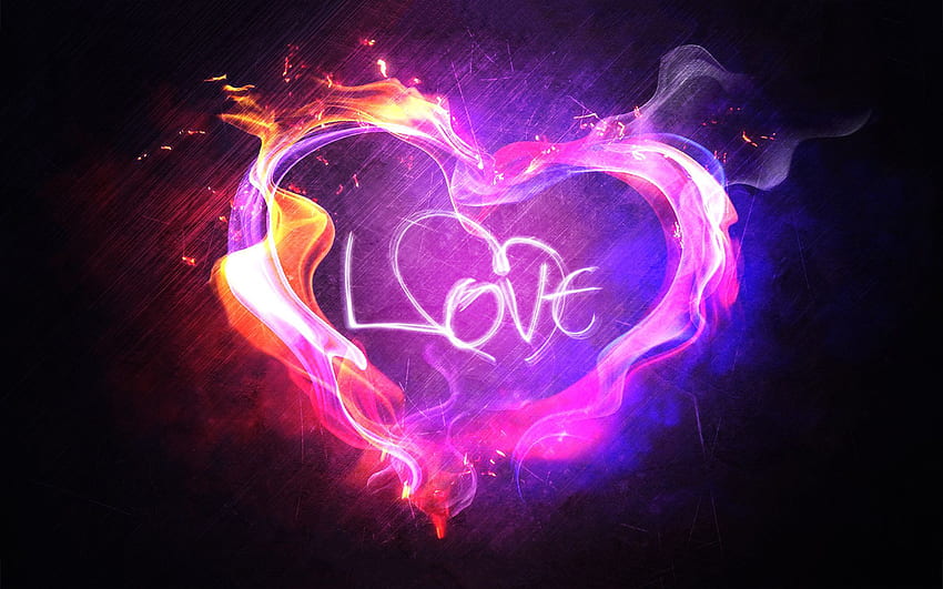 Heart love flame, Bright Neon Heart HD wallpaper
