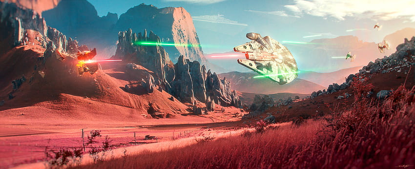 Millenium Falcon Star Wars Artwork Landscape Fictional Ultrawide - Resolution: HD wallpaper