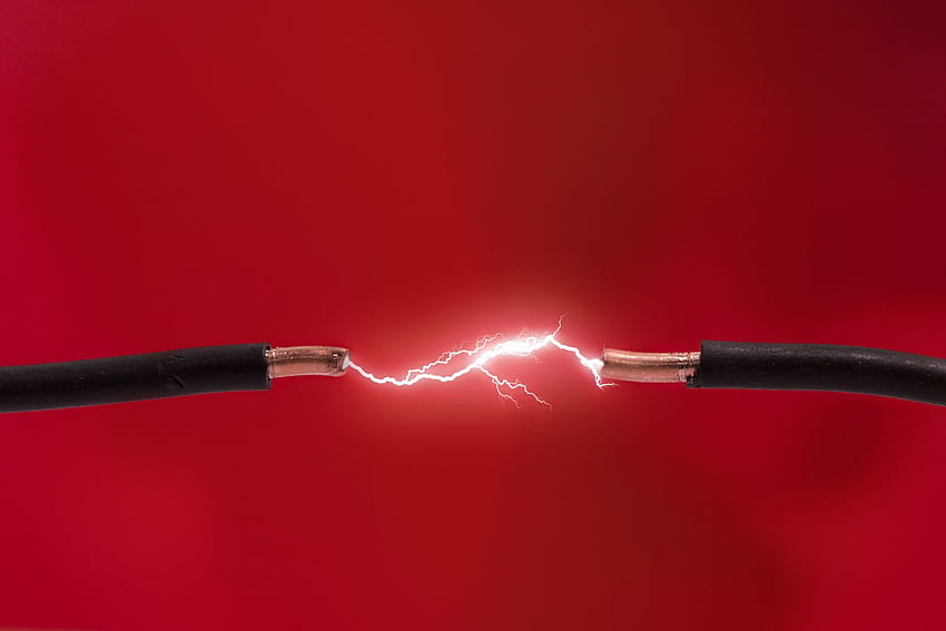 Spark Between Two Wires !!!, two, wire, abstract, red, spark HD wallpaper