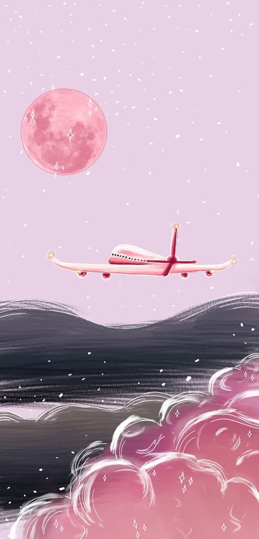 Airplane, Background, And Moon - Kawaii Airplane Pink - HD phone wallpaper