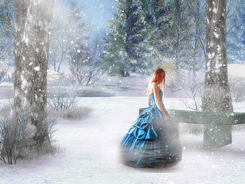 Inverno, signora, fiocco di neve, neve, ragazza, donna Sfondo HD