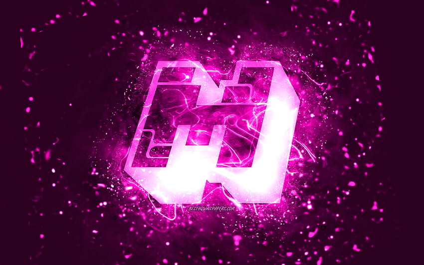 Lila Minecraft-Logo, , lila Neonlichter, kreativer, lila abstrakter Hintergrund, Minecraft-Logo, Online-Spiele, Minecraft HD-Hintergrundbild