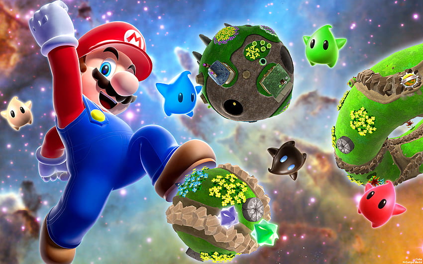 SUPER JUMP MARIO!!!!!!, Weltall, Sterne, Mario Supergalaxie, Mario HD-Hintergrundbild