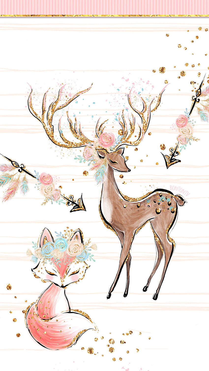 Phone cute woodland animals boho - Watercolor - by BonTon TV - Background. Animal print , Pink iphone, Phone boho, Colorful Deer HD phone wallpaper
