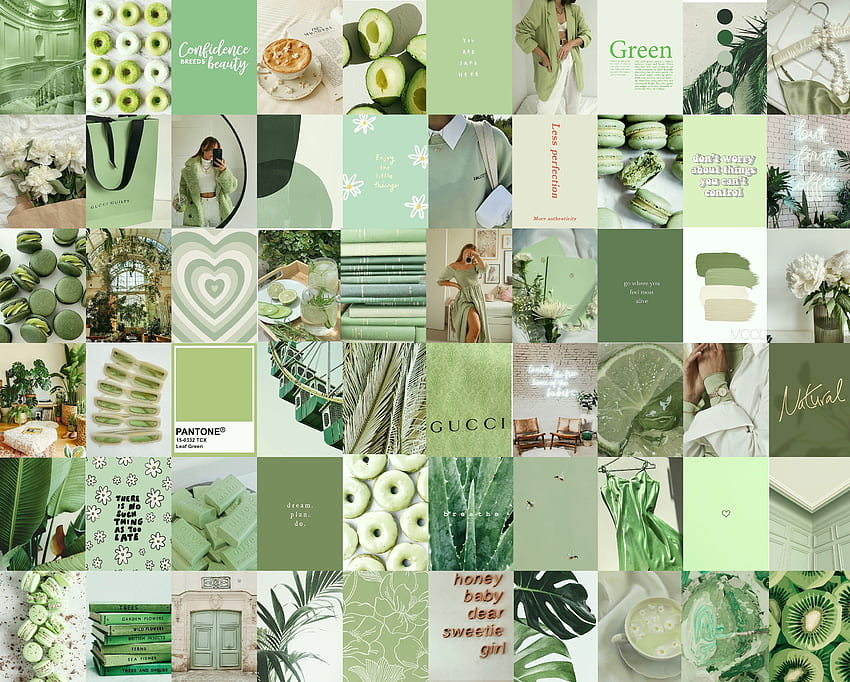 Колаж за стена Mint Sage Green Естетичен комплект от 78, Sage Green Collage HD тапет