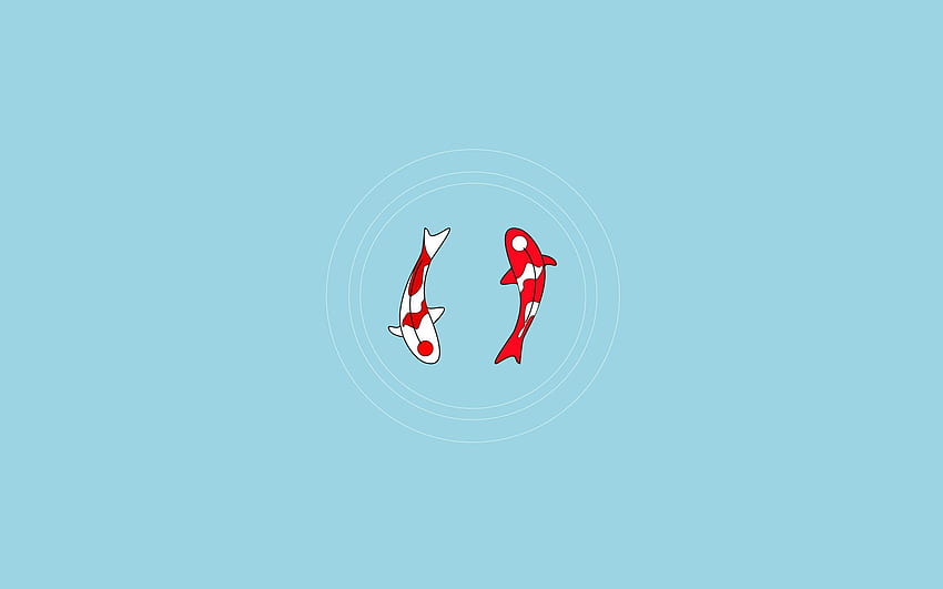Koi carps, minimal, creative, red fishes, Koi-san, Koi minimalism, blue backgrounds HD wallpaper