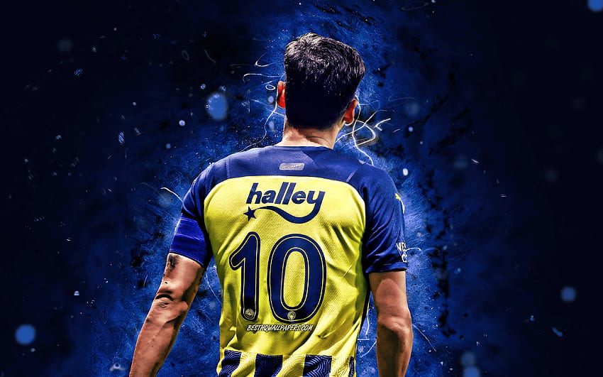 Mesut Ozil, back view, Fenerbahce FC, , Turkish Super Lig, german footballers, soccer, blue neon lights, Fenerbahce SK, Mesut Ozil Fenerbahce, Mesut Ozil HD wallpaper