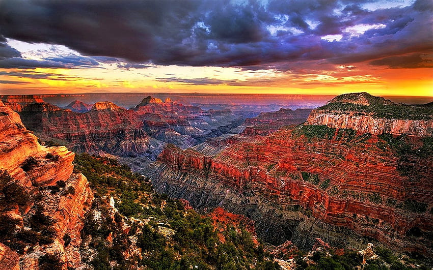 Grand Canyon National Park, clouds, colors, sky, mountains, sunset, usa HD wallpaper