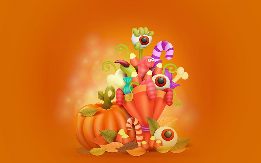 Buon Halloween!, halloween, dolci, fantasia, occhi, zucca, carta, arancia, caramelle Sfondo HD