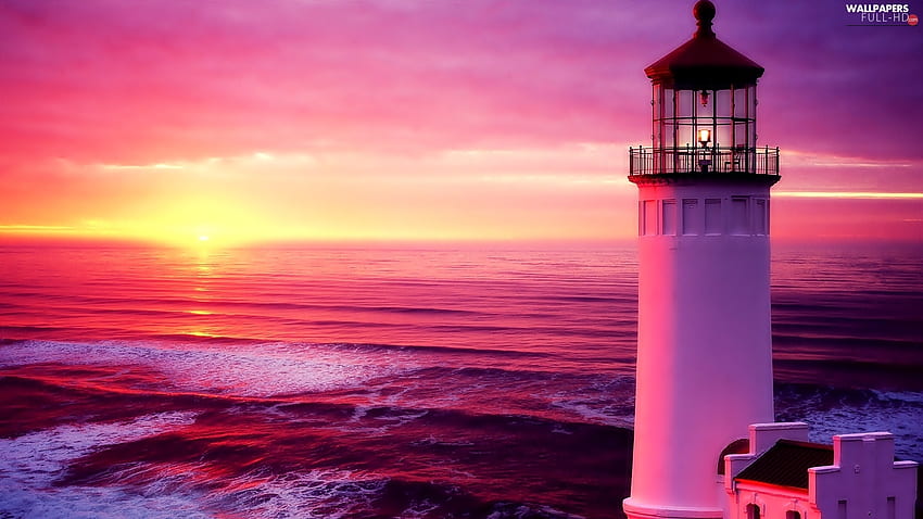 Lighthouse, sun, sea, maritime, west - Full : HD wallpaper