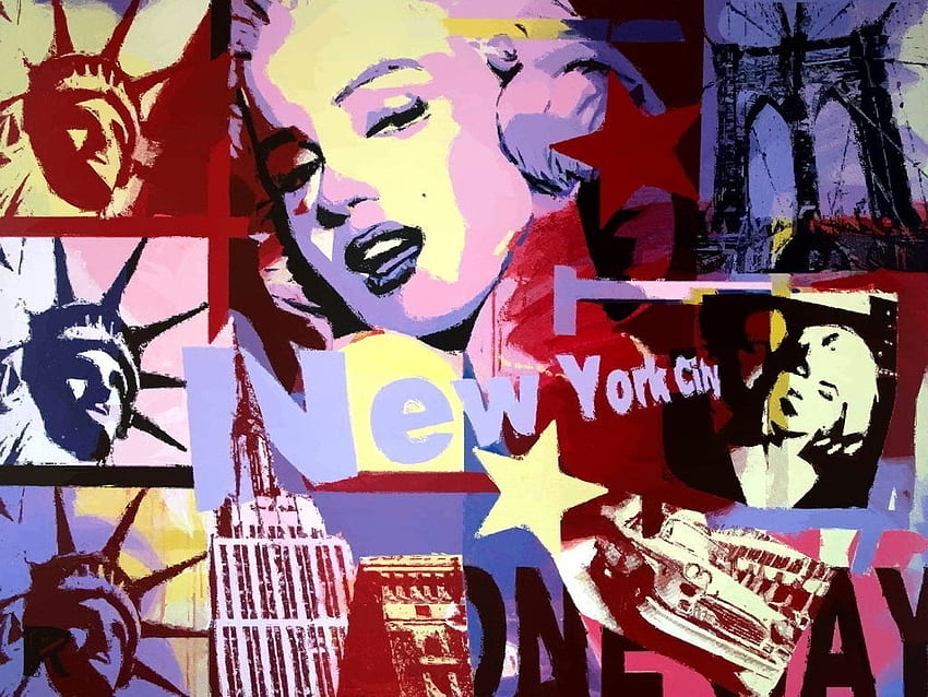 マリリン・モンローの片道ポップアート。 デコパージュグッズ、抽象的なポップアート 高画質の壁紙