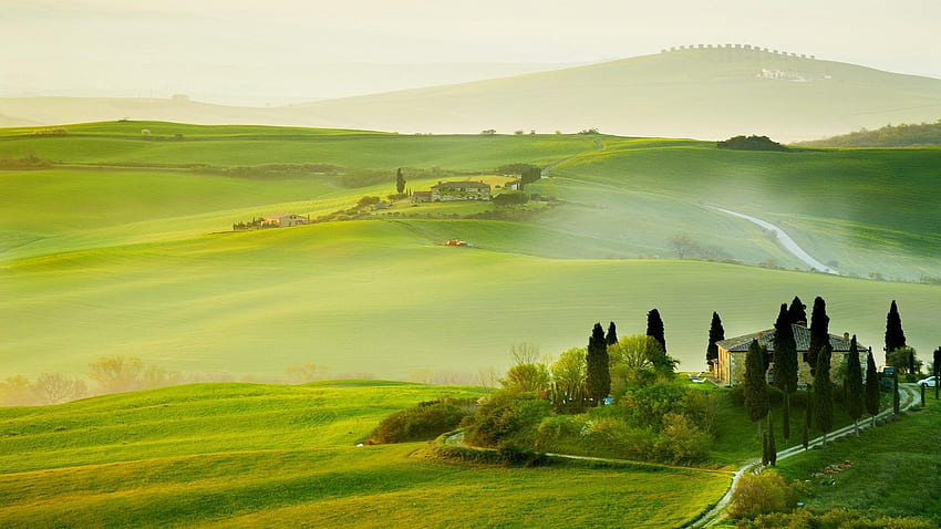 Toskana Tepeleri, Toskana, tepeler, manzara, İtalya, çimen, doğa HD duvar kağıdı