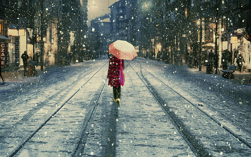 snow, Istanbul, Umbrellas, Istiklal, Street, Lifestyle, Street / and Mobile Background, Walking Away HD wallpaper