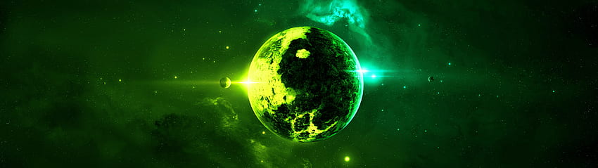 ดาวเคราะห์คู่สีเขียว / และพื้นหลังมือถือ 3840x1080 สีเขียว วอลล์เปเปอร์ HD